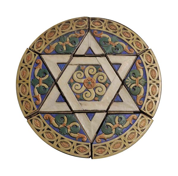 Stone & Terra Cotta - Polychrome Terra Cotta Round Frieze with Star of David from Synagogue
