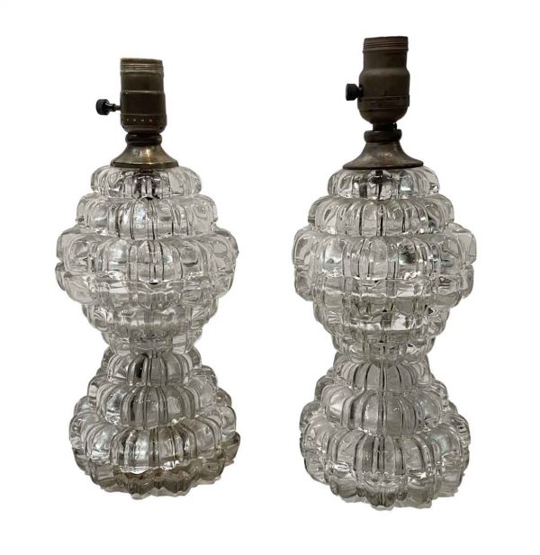Table Lamps - 1930s Victorian Petite Fluted Glass Vanity Table Lamps
