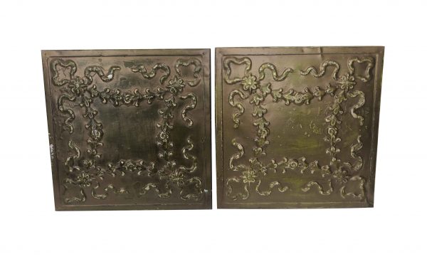 Tin Panels - Pair of Floral Ribbon Bronze Tin Panels