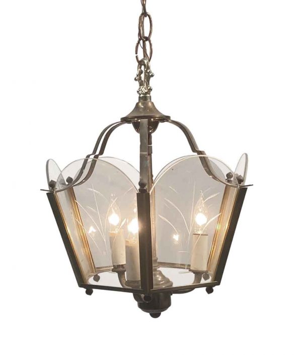 Wall & Ceiling Lanterns - 1950s Traditional Etched Glass Foyer Hallway Hanging Lantern