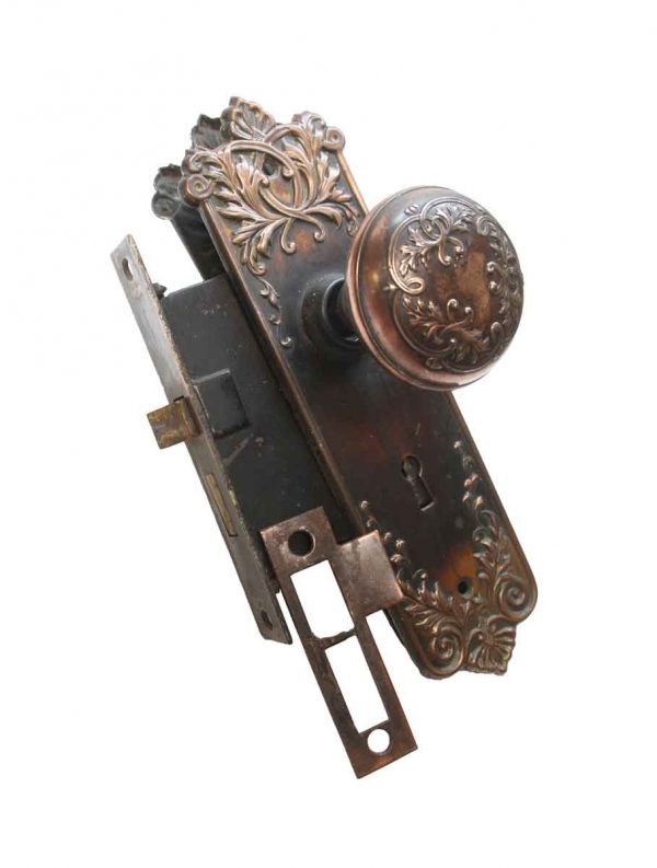 Door Knob Sets - Antique Corbin Cast Iron & Steel Loraine Door Knob Set with Lock