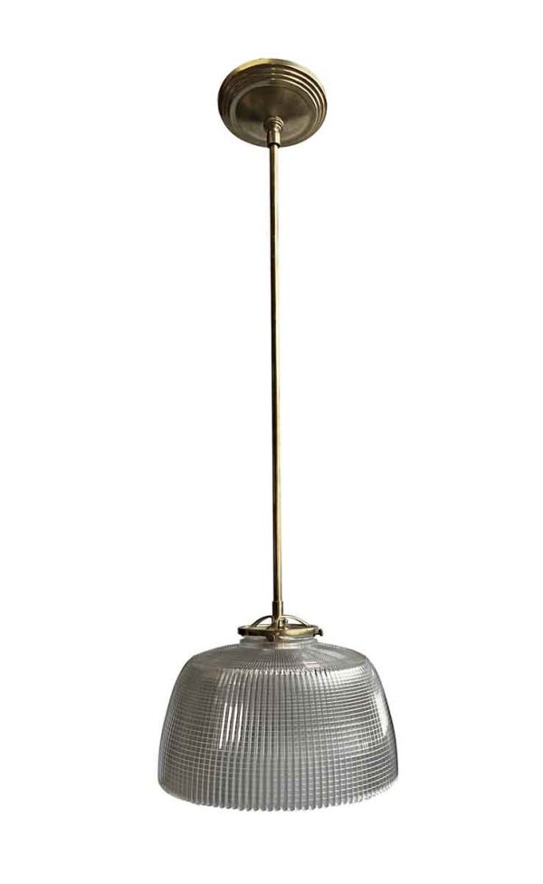 Down Lights - 1920s Holophane 9.5 in. Shade Brass Kitchen Pendant Light