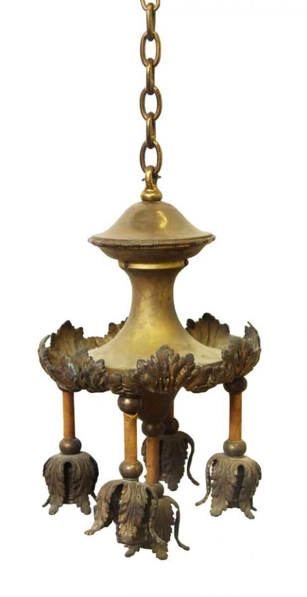 Down Lights - Antique French Cast Brass Leaf 9.25 in. Pendant Light