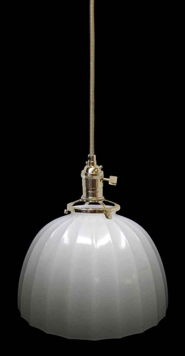 Down Lights - Custom 1920s 10.375 in. White Milk Glass Pendant Light