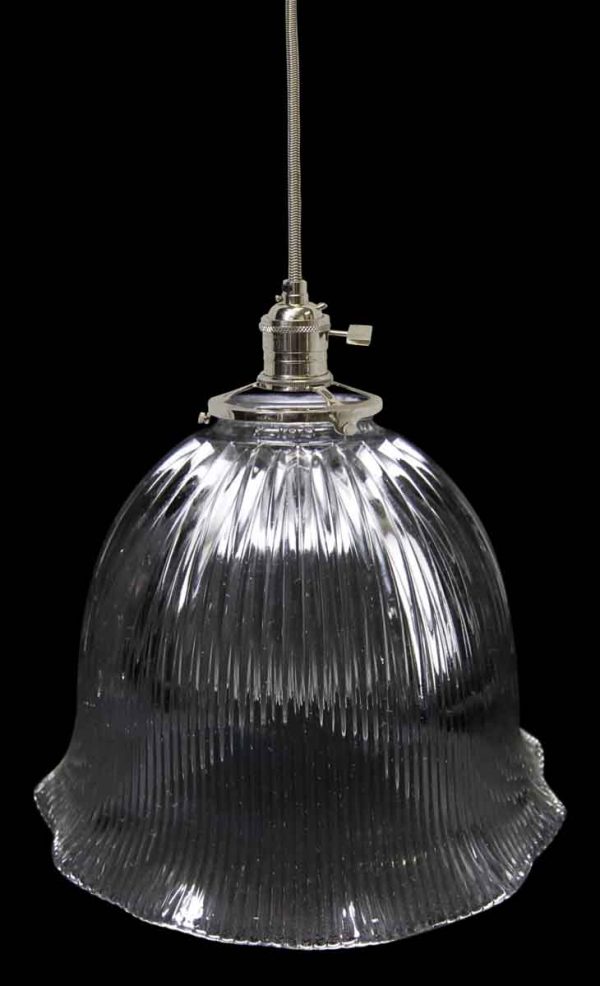 Down Lights - Custom 1920s Holophane Clear Glass 7.75 in. Pendant Light
