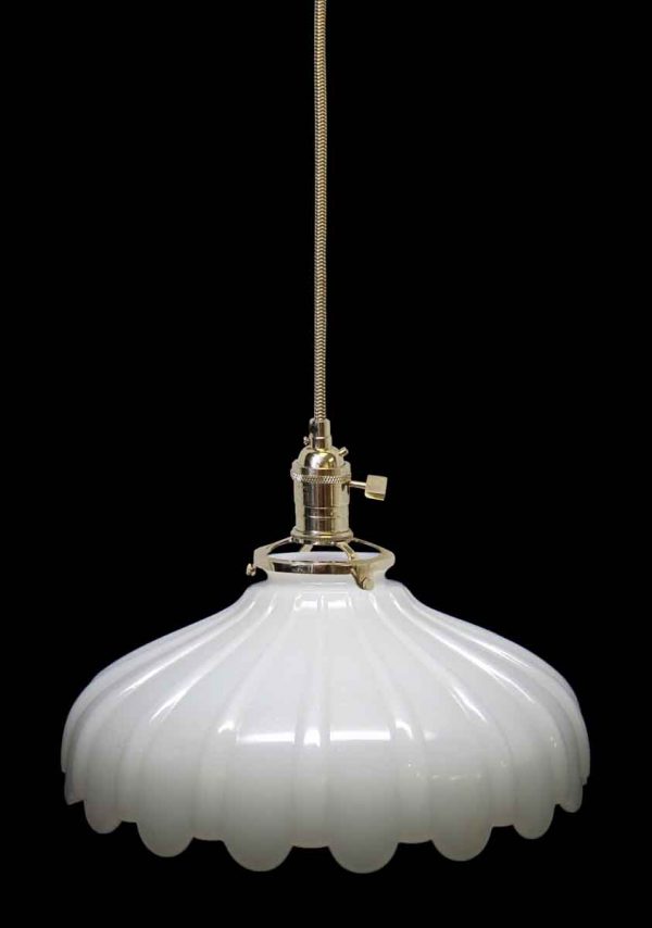 Down Lights - Custom 1920s Milk Glass White 9.25 in. Pendant Light