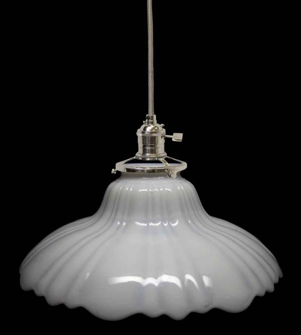 Down Lights - Custom 1920s White 8.875 in. Milk Glass Pendant Light