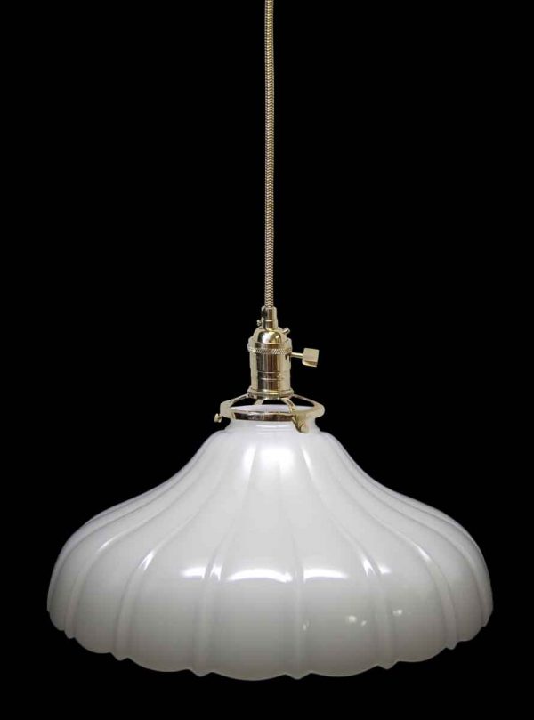 Down Lights - Custom 1920s White Milk Glass 10.75 in. Pendant Light