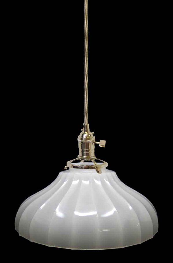 Down Lights - Custom 1920s White Milk Glass 11.375 in. Pendant Light