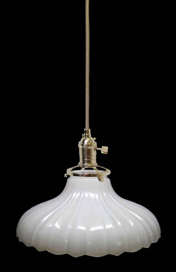 Down Lights - Custom 1920s White Milk Glass 12.125 in. Pendant Light