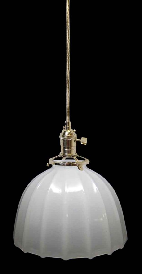 Down Lights - Custom 1920s White Milk Glass Dome 7.25 in. Pendant Light