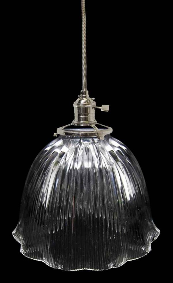 Down Lights - Custom Antique Holophane Clear Glass 9.75 in. Pendant Light