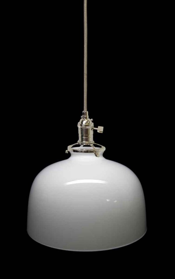 Down Lights - Custom Mid Century White Milk Glass 9.375 in. Pendant Light