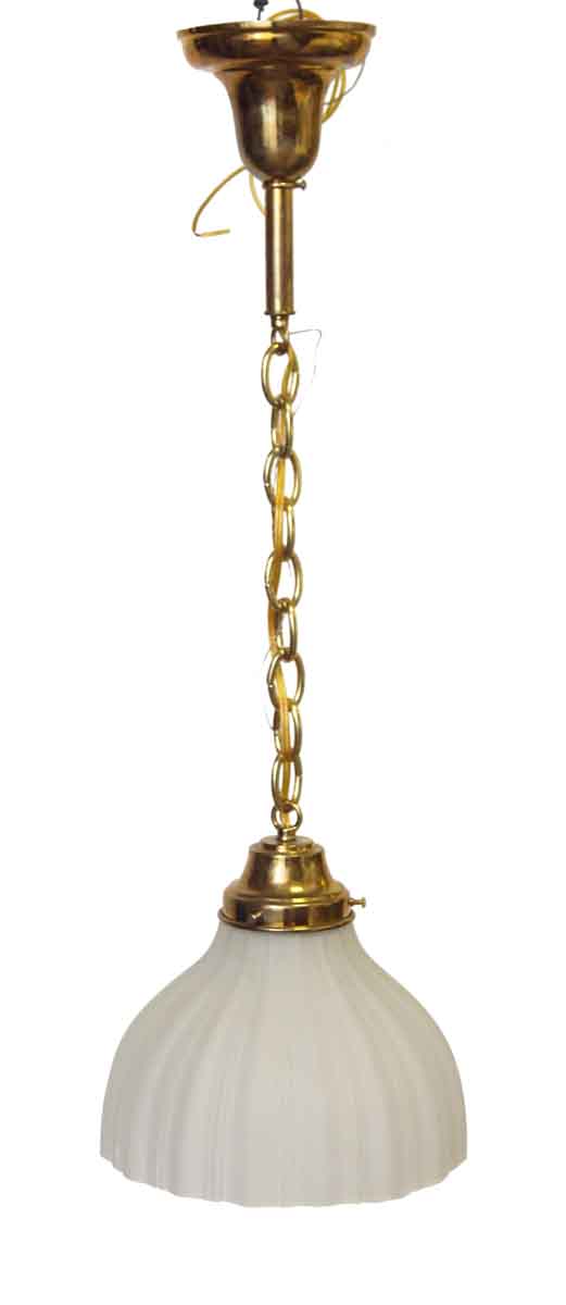 Down Lights - Vintage Frosted Glass Shade Brass Chain Pendant Light