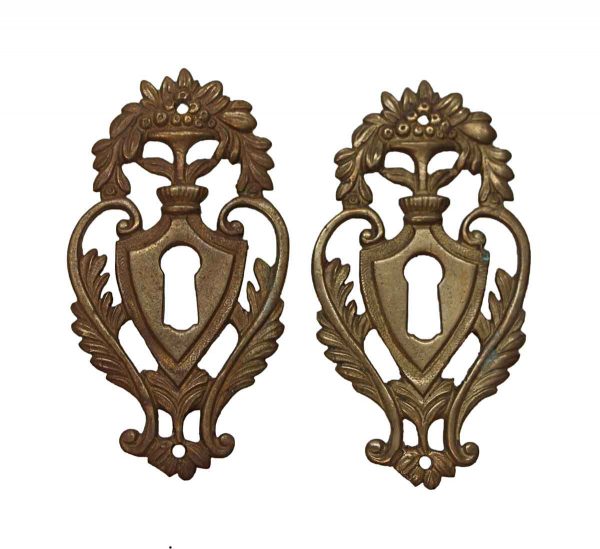 Keyhole Covers - Pair of Victorian Brass Floral Keyhole Covers