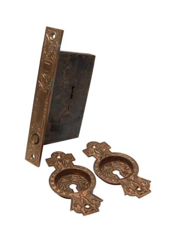 Pocket Door Hardware - Antique Aesthetic Norwalk Bronze Pocket Door Lock Set