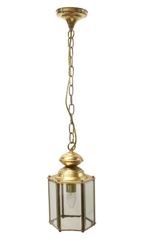 Sconces & Wall Lighting - 1970s Traditional Beveled Glass Brass Hanging Lantern