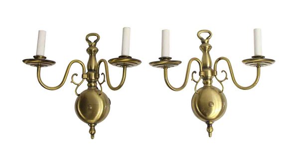 Sconces & Wall Lighting - Pair of Brushed Brass Colonial Wall Sconces