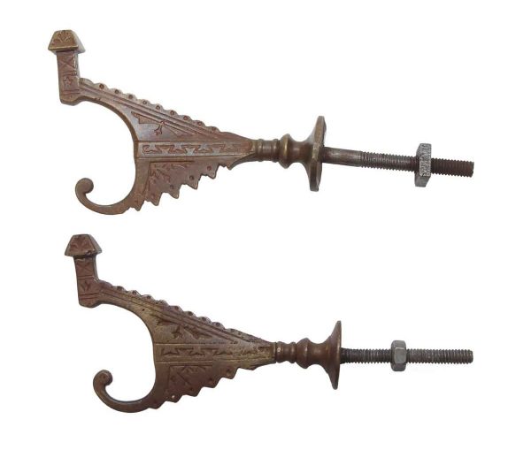 Single Hooks - Antique Eastlake Bronze Pair of Hall Tree Hooks