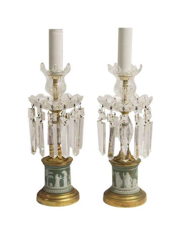 Table Lamps - Pair of Petite Green Wedgewood Table Lamps