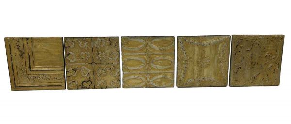 Tin Panels - Set of 5 Decorative Yellow Antique Tin Panels