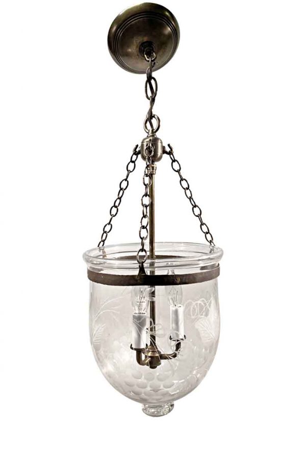Up Lights - 19th Century English 9.25 in. Clear Bell Jar Pendant Lantern