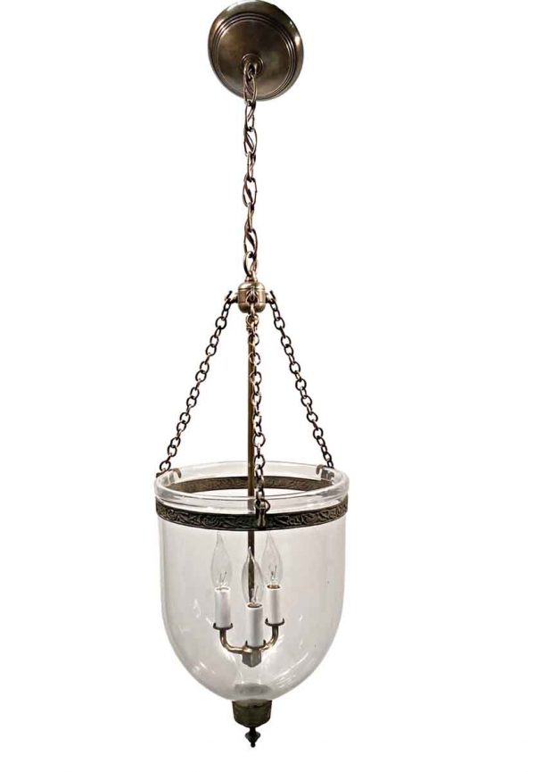Wall & Ceiling Lanterns - 19th Century English 10.25 in. Clear Bell Jar Pendant Lantern