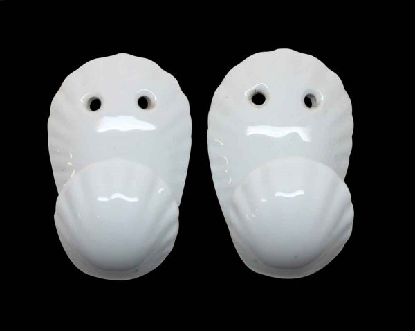 Bathroom - Pair of European White Fluted Ceramic Shell Hooks