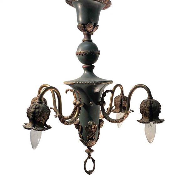 Chandeliers - Antique French 4 Arm Figural Down Chandelier