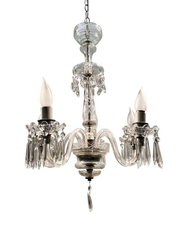 Chandeliers - Early 20th Century Antique Clear Crystal 5 Arm Chandelier