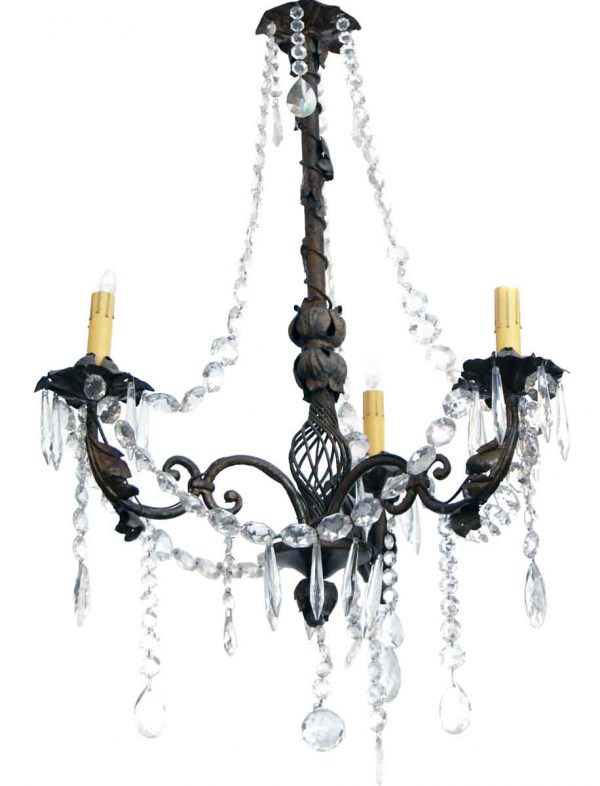 Chandeliers - French 3 Arm Bronze & Crystal Chandelier