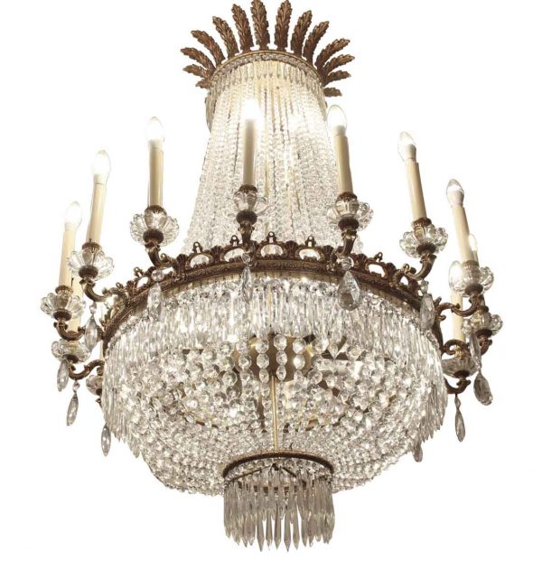 Chandeliers - Palace Hotel Lobby Crystal & Bronze 16 Arm Empire Style Chandelier