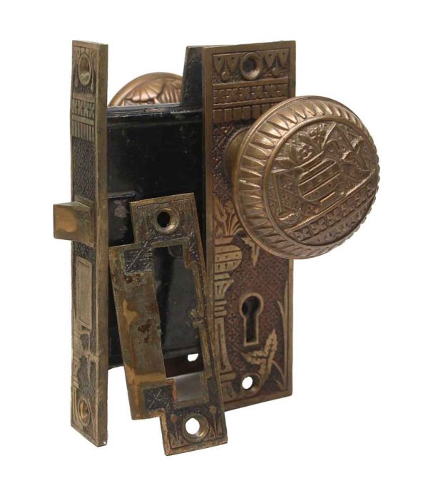 Door Knob Sets - Antique Lockwood Broken Leaf Bronze Door Knob Set