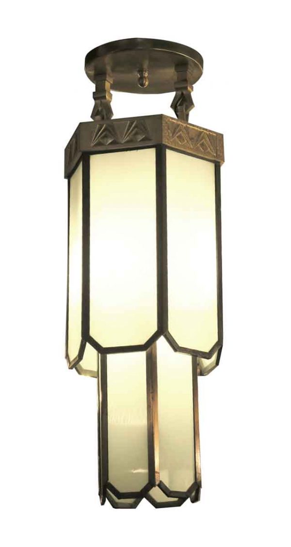Down Lights - 1930s Gold Gilded Bronze & Glass Art Deco Pendant Light