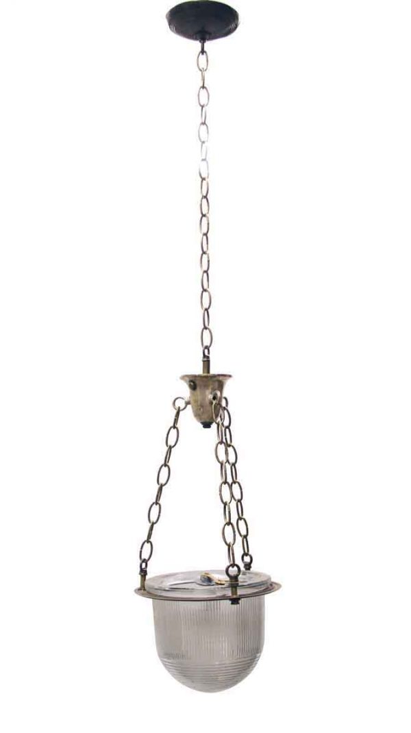 Down Lights - Antique Traditional Clear Ribbed Dish Pendant Light