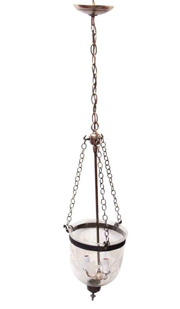 Down Lights - Restored Antique Victorian Clear Crystal Bell Jar Pendant Light