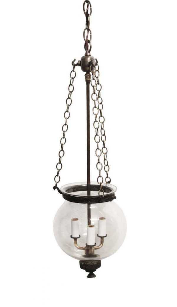 Down Lights - Restored Victorian Clear Round Bell Jar Crystal Pendant Light