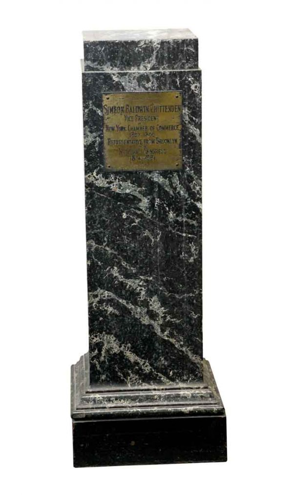 Pedestals - Reclaimed Green & Black Marble Pedestal with Plaque