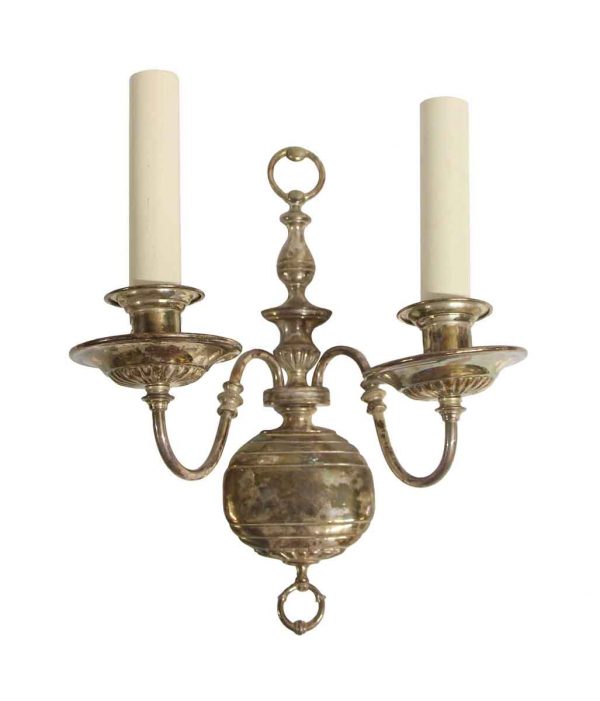 Sconces & Wall Lighting - Antique Silver Plated Brass English Regency Wall Sconce