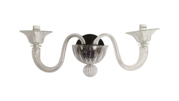 Sconces & Wall Lighting - Modern Clear Hand Blown Murano Glass 2 Arm Wall Sconce