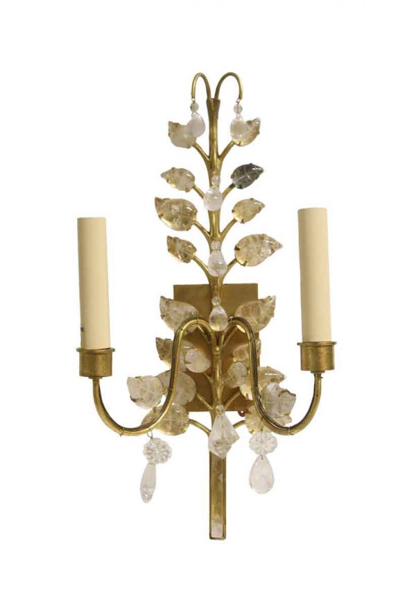 Sconces & Wall Lighting - New Bagues Style Gilt Metal & Rock Crystal Wall Sconce