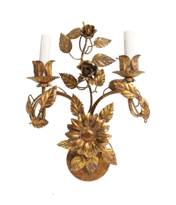 Sconces & Wall Lighting - New Made Gilded Wrought Iron Floral Wall Sconce