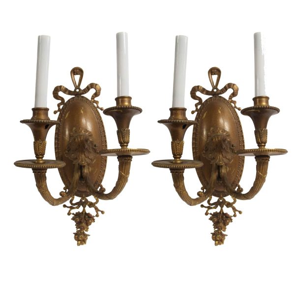 Sconces & Wall Lighting - Pair of Antique Victorian Bronze 2 Arm Wall Sconces