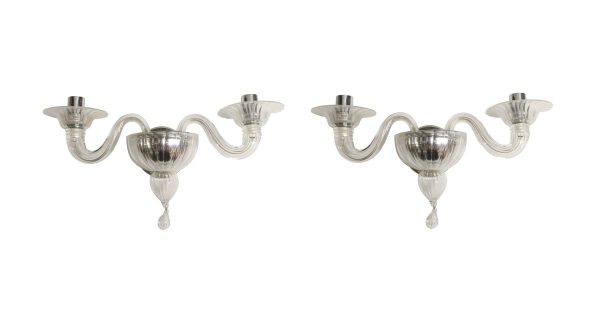 Sconces & Wall Lighting - Pair of Barovier & Toso Fluted Hand Blown Murano Glass Sconces