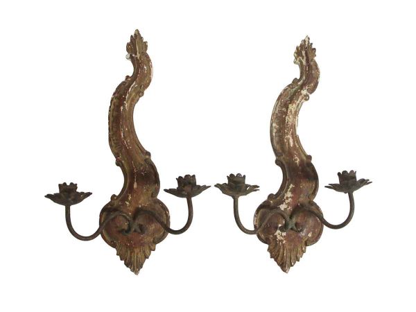 Sconces & Wall Lighting - Pair of French Provincial Wooden Candle Sconces