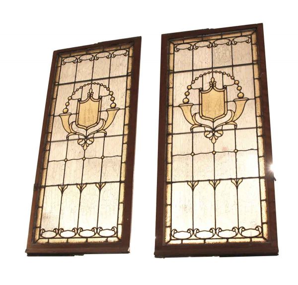 Stained Glass - Pair of Jeweled Stained Glass Windows