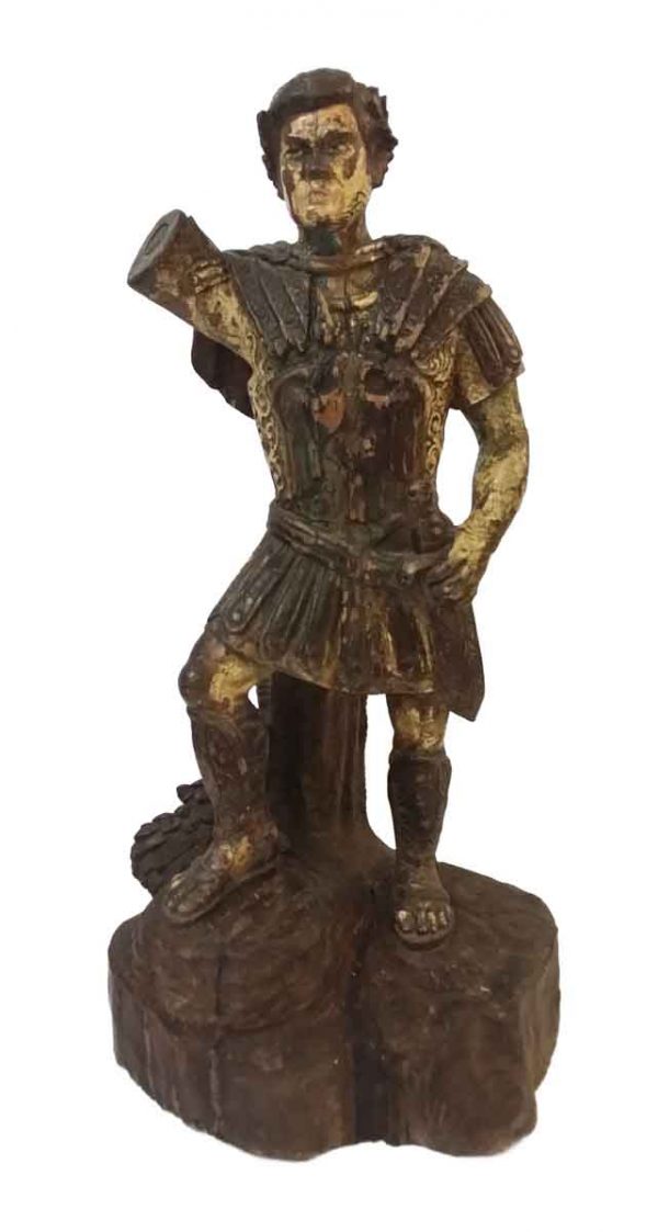 Statues & Sculptures - Antique 2 Foot Wooden Roman Soldier Statue