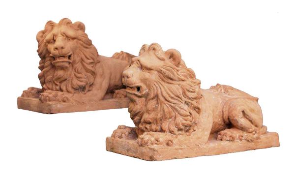 Stone & Terra Cotta - Pair of English Red Terra Cotta Lions