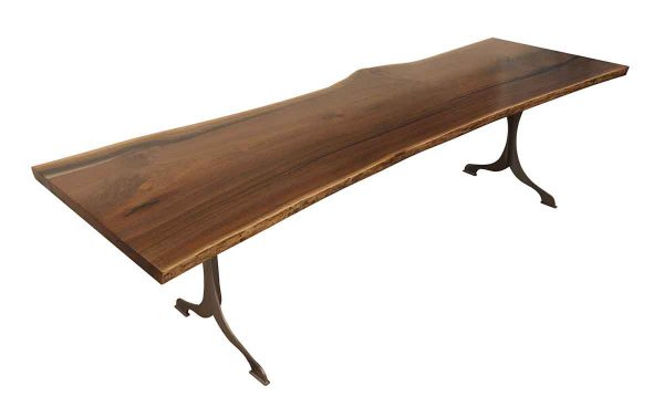 Walnut Dining Table - Live Edge Walnut Dining Room Table with Brushed Steel Legs