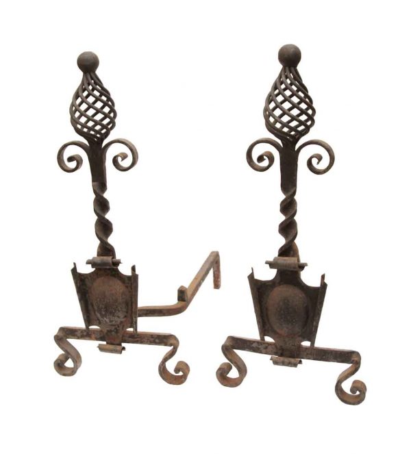 Andirons - Wrought Iron Andirons with Hand Forged Detail